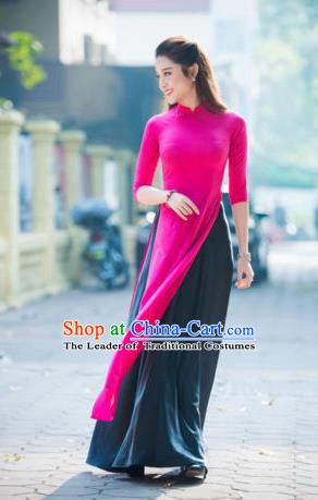 Asian Vietnam Palace Costume Vietnamese Trational Dress Rosy Ao Dai Cheongsam Clothing for Women