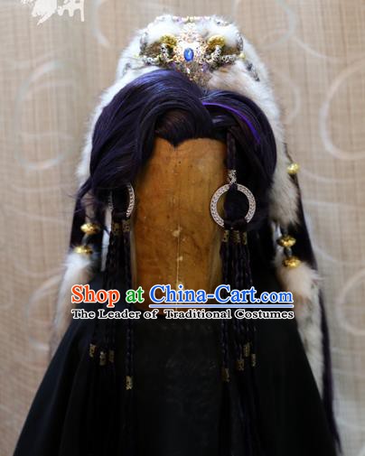 China Ancient Tang Dynasty Cosplay Swordsman Prince Wig Sheath and Hair Accessories Hairdo Crown