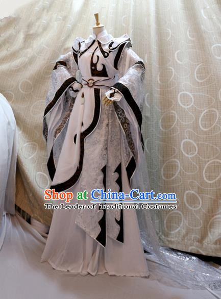China Ancient Cosplay Swordswoman Clothing Traditional Tang Dynasty Princess White Dress for Women
