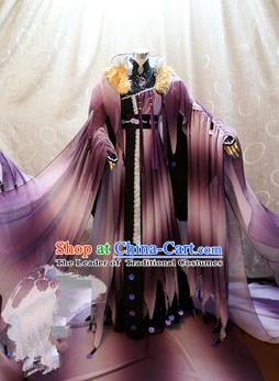 China Ancient Cosplay Queen Clothing Traditional Tang Dynasty Palace Lady Purple Dress for Women