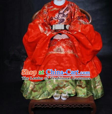 Ancient Chinese Ming Dynasty Imperial Empress Embroidered Wedding Red Costume for Women