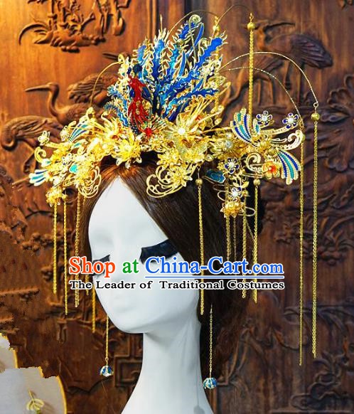Chinese Handmade Classical Queen Luxurious Phoenix Coronet Hairpins Tassel Hair Accessories Ancient Bride Headwear for Women