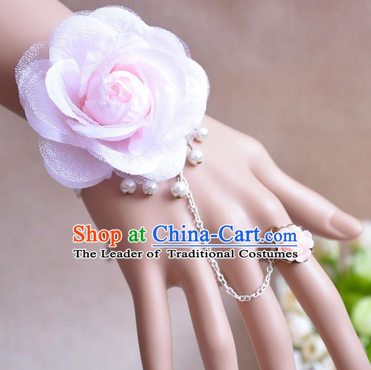 European Western Vintage Jewelry Accessories Renaissance Pink Flower Bracelet with Ring for Women