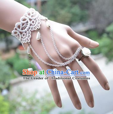 European Western Vintage Jewelry Accessories Renaissance White Lace Bracelet with Ring for Women