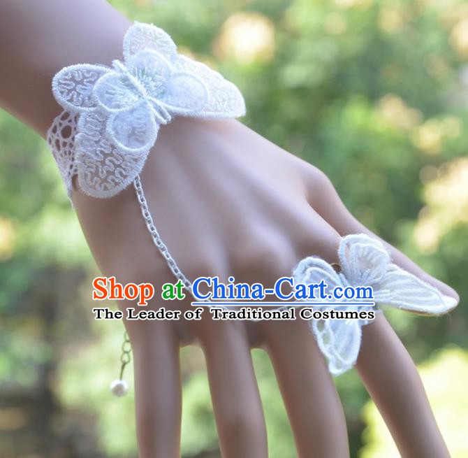 European Western Bride Vintage Jewelry Accessories Renaissance White Lace Butterfly Bracelet with Ring for Women