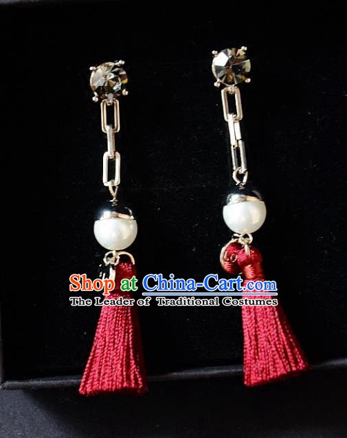 European Western Bride Vintage Accessories Red Tassel Eardrop Renaissance Earrings for Women