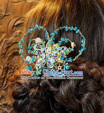 Chinese Handmade Classical Hair Accessories Ancient Hanfu Blue Butterfly Hairpins for Women