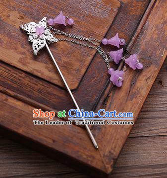 Handmade Chinese Ancient Princess Hair Accessories Butterfly Purple Tassel Hairpins for Women