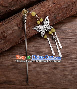Handmade Chinese Ancient Princess Hair Accessories Yellow Beads Butterfly Hairpins for Women
