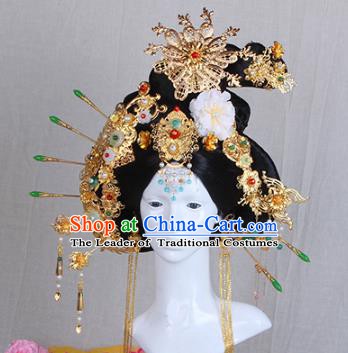 Handmade Chinese Ancient Palace Lady Hair Accessories Wig and Phoenix Coronet Hairpins for Women