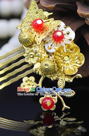 Handmade Chinese Ancient Palace Lady Hair Accessories Hanfu Golden Butterfly Hair Comb Hairpins for Women