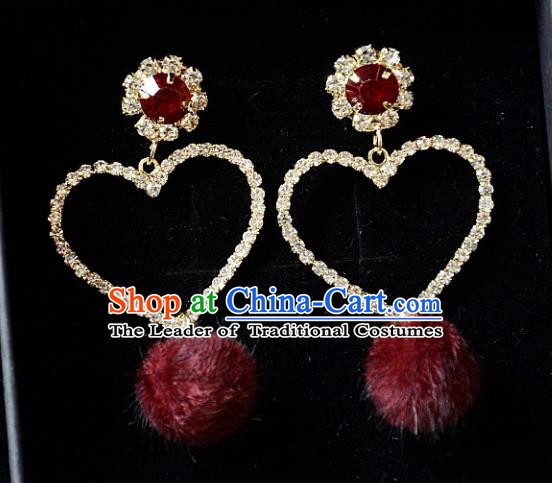 European Western Bride Vintage Accessories Renaissance Bohemia Red Venonat Crystal Earrings for Women