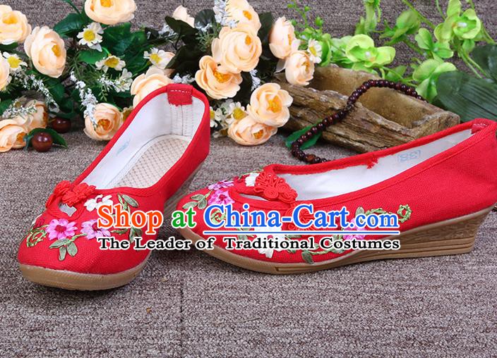 Asian Chinese Wedding Red Shoes Embroidered Shoes, Traditional China Hanfu Shoes for Women