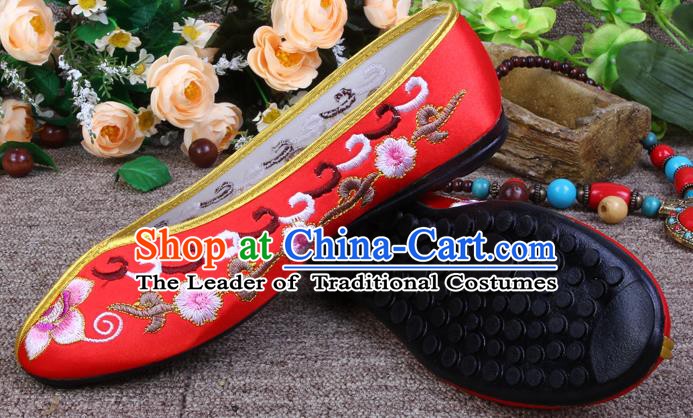 Asian Chinese Wedding Shoes Embroidered Shoes, Traditional China Red Hanfu Shoes for Women