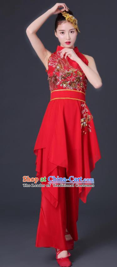 Traditional Chinese Classical Dance Sleeveless Costume, China Folk Dance Yangko Clothing for Women