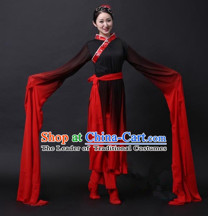 Traditional Chinese Yangge Folk Dance Water Sleeve Costume, China Yanko Classical Dance Clothing for Women