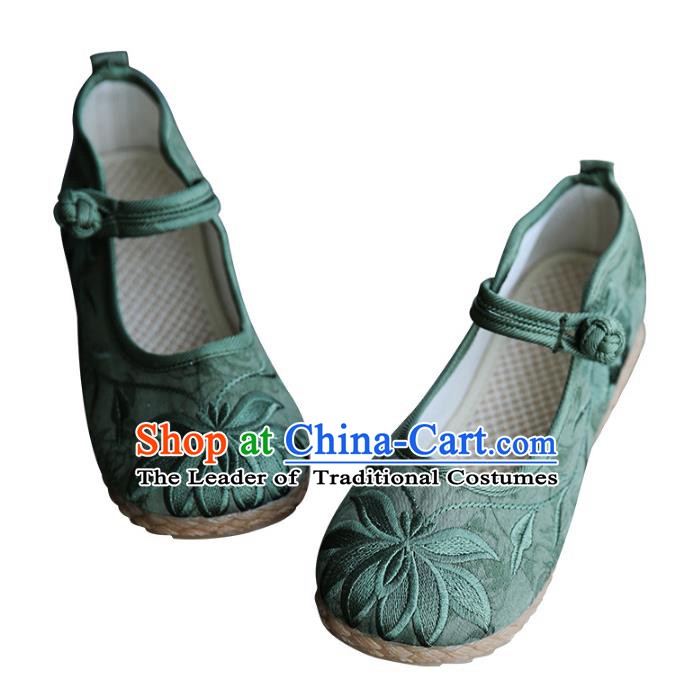 Traditional Chinese Shoes Wushu Shoes Green Hanfu Shoes Embroidered Lotus Shoes