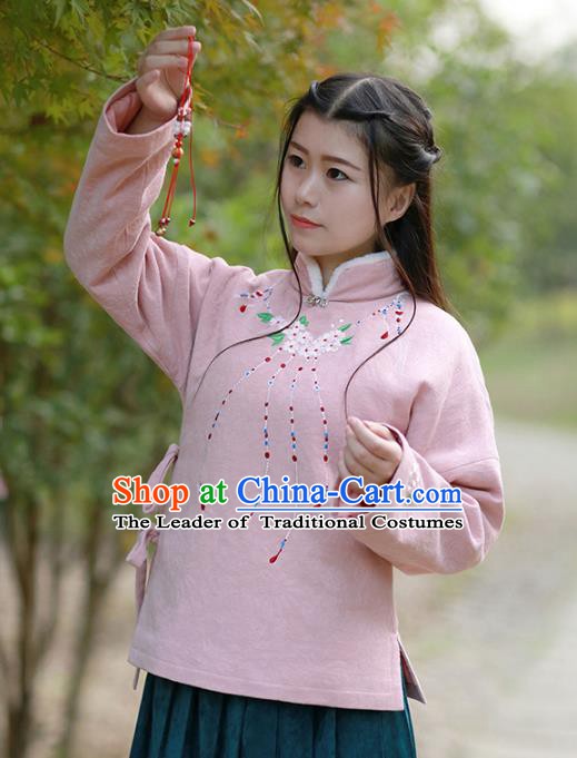 Traditional Chinese National Costume Embroidered Cotton-padded Blouse Tangsuit Shirts for Women