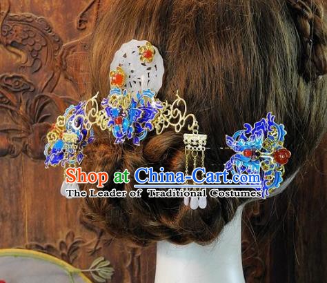 Chinese Handmade Classical Blueing Hair Accessories Ancient Wedding Hair Stick Hairpins Complete Set for Women