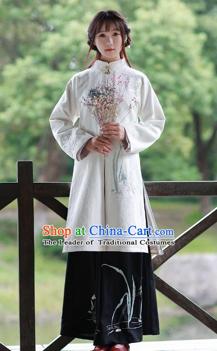 Traditional Chinese National Costume Embroidered Long Blouse Tang Suit Hanfu Dress for Women