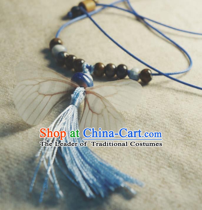 Traditional Chinese Pendant Accessories Blue Tassel Necklace for Women