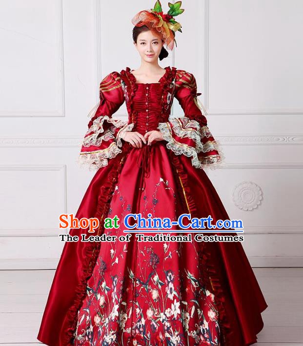Traditional European Court Princess Renaissance Costume Dance Ball Red Full Dress for Women