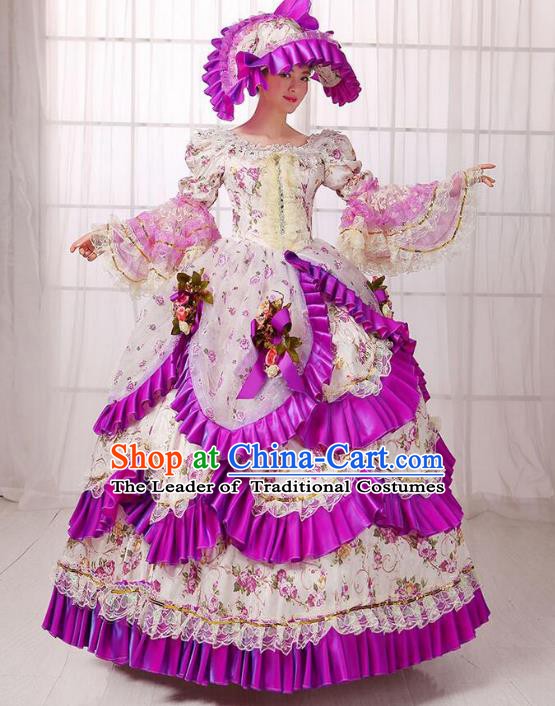 Traditional European Court Noblewoman Renaissance Costume Dance Ball Princess Purple Dress for Women