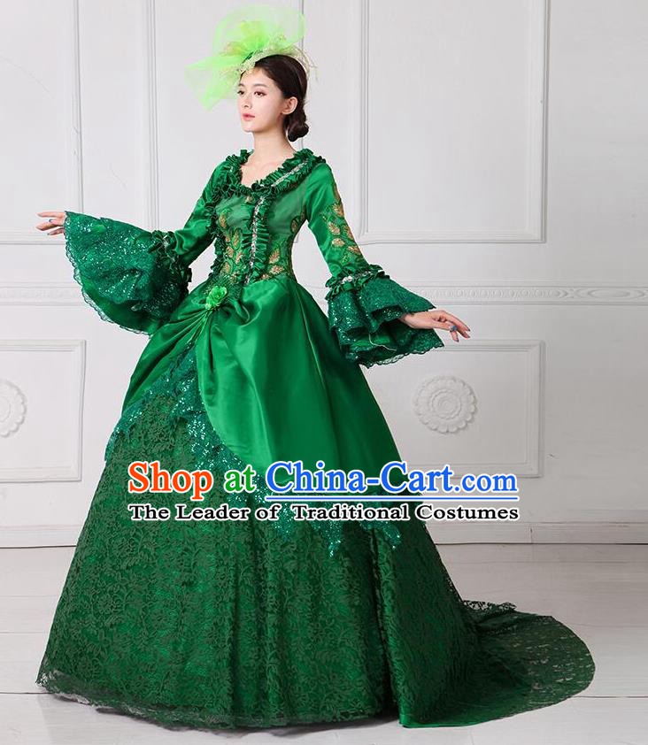 Traditional European Court Noblewoman Renaissance Costume Dance Ball Princess Green Lace Dress for Women