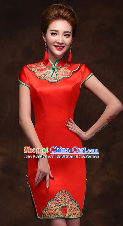 Traditional Chinese National Wedding Costume Red Cheongsam Dress for Women