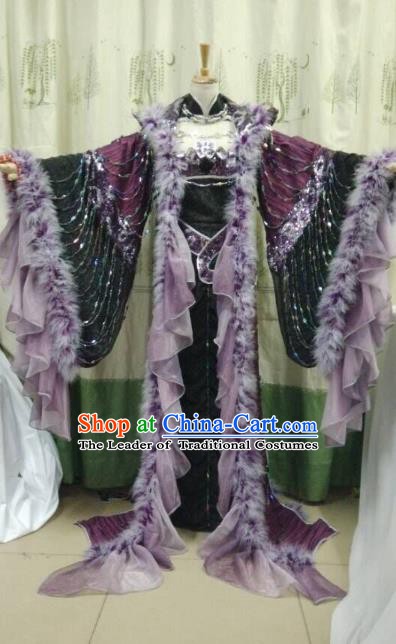 Traditional China Ancient Cosplay Swordsman Costume Palace Queen Purple Dress for Women