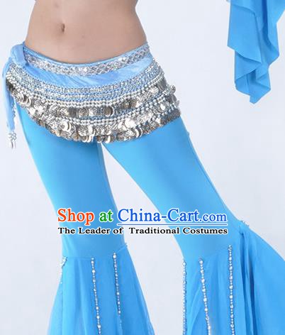 Asian Indian Belly Dance Argent Paillette Waistband Accessories India National Dance Blue Belts for Women