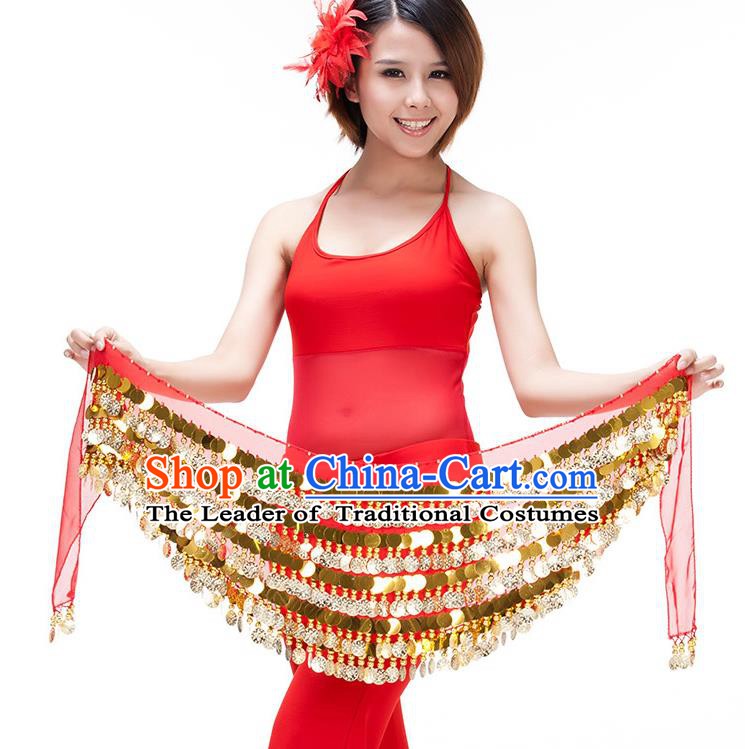 Asian Indian Belly Dance Paillette Waist Chain Red Waistband India Raks Sharki Belts for Women