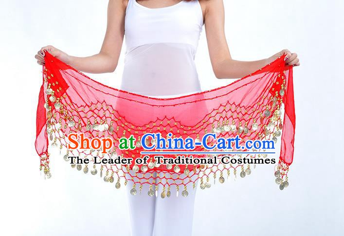 Asian Indian Belly Dance Red Silk Waistband Accessories India Raks Sharki Belts for Women