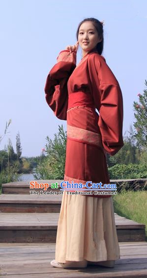 China Ancient Han Dynasty Palace Lady Costume Hanfu Curving-front Robe for Women