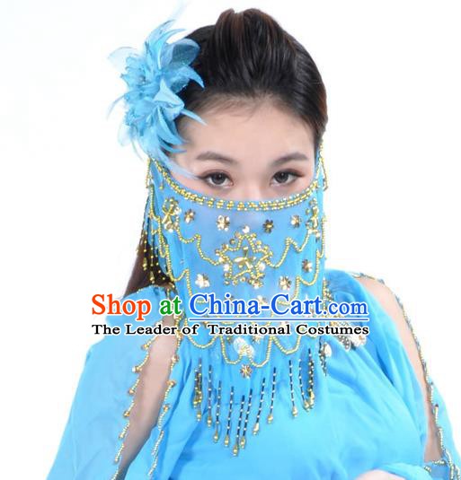Asian Indian Belly Dance Blue Veil India National Dance Mask Veil for Women