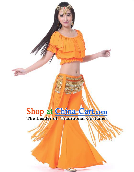 Indian Belly Dance Orange Uniform India Raks Sharki Dress Oriental Dance Rosy Clothing for Women