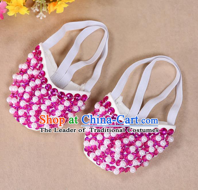 Asian Indian Belly Dance Shoes India Traditional Dance Rosy Beads Soft Shoes for for Women