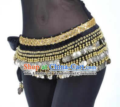 Asian Indian Belly Dance Paillette Black Waist Accessories Waistband India Raks Sharki Belts for Women