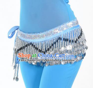 Indian Traditional Belly Dance Paillette Blue Belts Waistband India Raks Sharki Waist Accessories for Women
