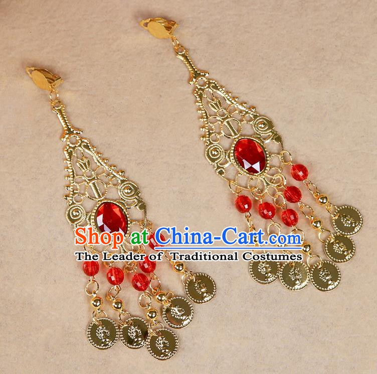 Asian Indian Belly Dance Tassel Accessories Red Crystal Earrings for Women