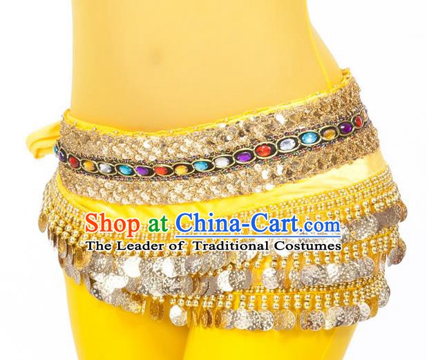 Asian Indian Belly Dance Diamante Waist Accessories Yellow Waistband India Raks Sharki Belts for Women
