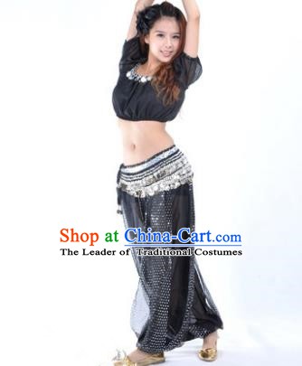 Asian Indian Belly Dance Costume Stage Performance Yoga Black Uniform, India Raks Sharki Dress for Women