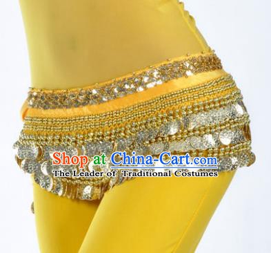 Asian Indian Traditional Belly Dance Yellow Waist Accessories Waistband India Raks Sharki Belts for Women