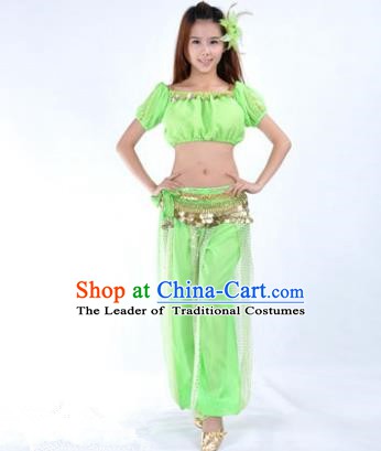 Asian Indian Belly Dance Costume Stage Performance Yoga Light Green Uniform, India Raks Sharki Dress for Women
