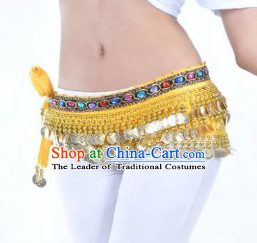 Asian Indian Traditional Belly Dance Yellow Belts Waistband India Raks Sharki Waist Accessories for Women