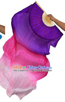 China Folk Dance Three-colour Folding Fans Yanko Dance Deep Purple Silk Fans for for Women