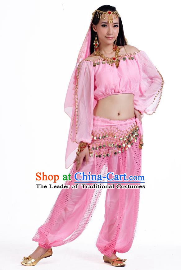 Top Indian Bollywood Belly Dance Pink Costume Oriental Dance Stage Performance Clothing for Women
