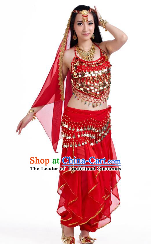 Indian Oriental Belly Dance Red Costume, India Raks Sharki Bollywood Dance Clothing for Women