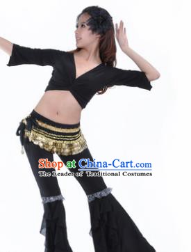 Indian Traditional Belly Dance Black Uniform Asian India Oriental Dance Costume for Women