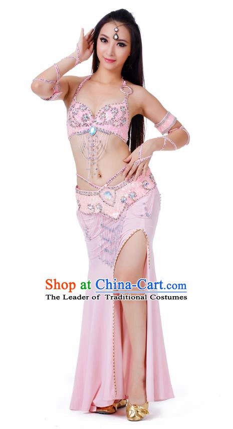 Indian Traditional Belly Dance Pink Dress Asian India Sexy Oriental Dance Costume for Women
